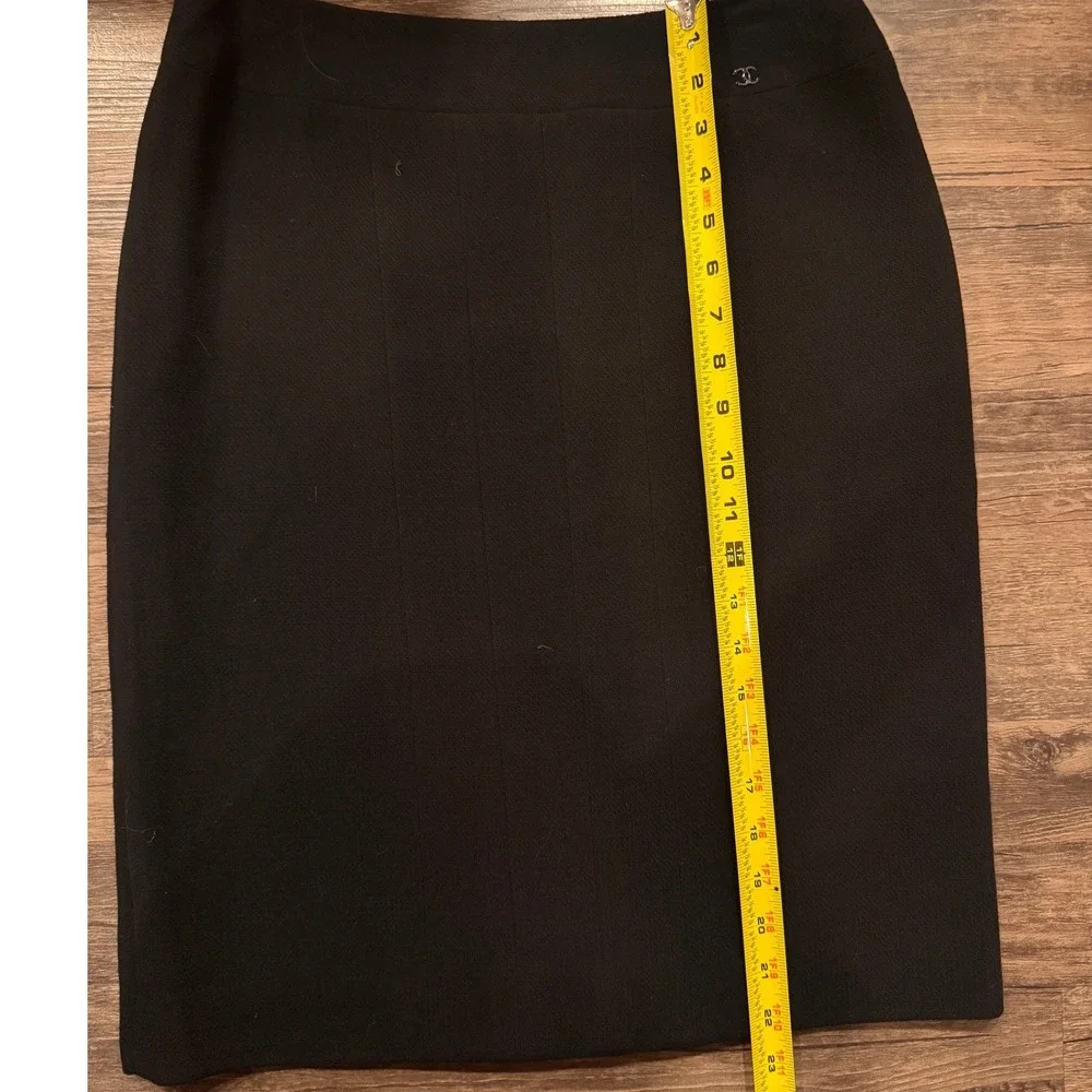Chanel Tweed Black Wool Silk Lined Pencil Skirt Vintage Size 38 P21856